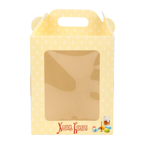 Коробка для кулича с окном (загрузка спереди), "Верба венок" 15*15*18 см