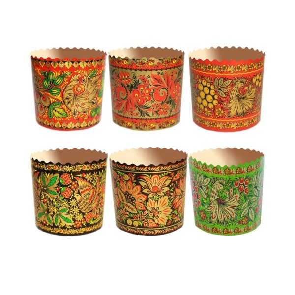 Форма бумажная для кулича на 150 гр Хохлома, d70xh85 мм