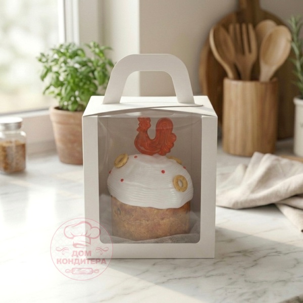 Коробка для кулича с окном белая, 15*15*20 см (верхняя загрузка)