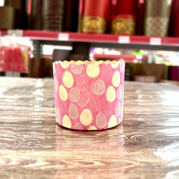 Форма бумажная для кулича на 100 гр Яйца розовые, d70*60 мм