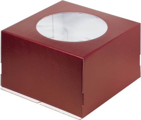 Коробка для торта с окном 300*300*190 мм, гофрокартон, БОРДО