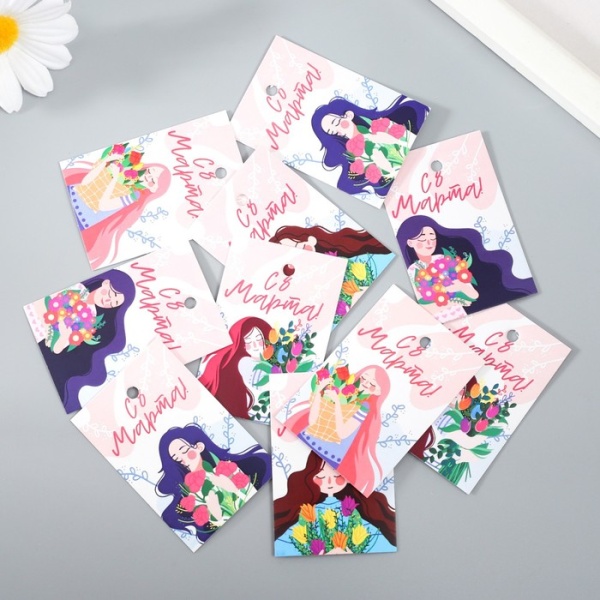 Бирка картон "Девушка с букетом" набор 10 шт (5 видов) 4х6 см Бирка картон "Девушка с букетом" набор 10 шт (5 видов) 4х6 см