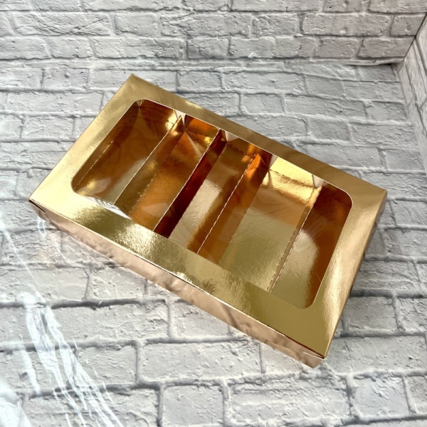 Коробка для эклеров с окном, размер 240*140*50, цвет золото