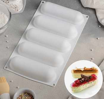 Форма для выпечки и муссовых десертов Доляна «Эклер», 30×17×3 см, 5 ячеек, 14,5×4,5 см, силикон