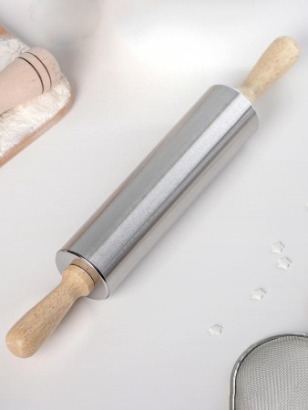 Скалка гладкая, кондитерская «Металлик», 28×5 см, рабочая часть 15 см