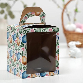 Коробка для кулича с окном "Пасхальный микс" 15*15*18 см