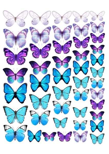 Бабочки разноцветные №6, картинка на сахарной бумаге