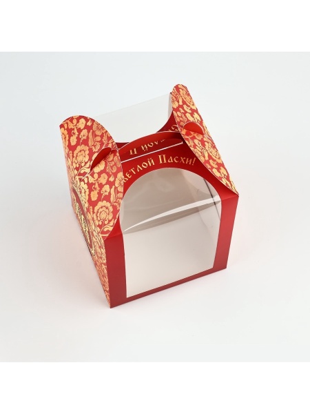 Коробка для кулича с окном "Пасхальная" 15*15*18 см