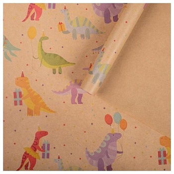 Бумага упаковочная крафтовая "Динозаврики"  50х70 см