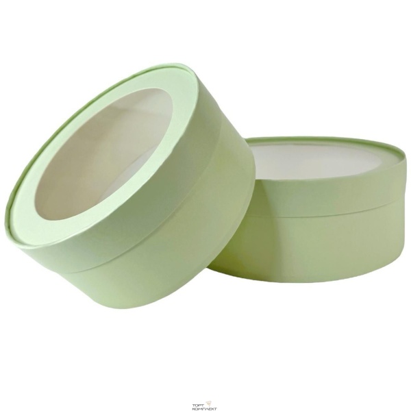 Коробка круглая с окном 20*7 см, фисташковая