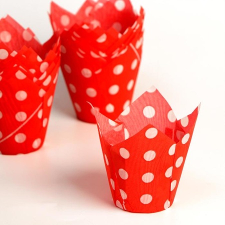 Капсула бумажная ТЮЛЬПАН d50x80 мм, красный в белый горох, 1 шт