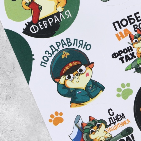Наклейки "23 февраля" кот, 16 х 9,5 см