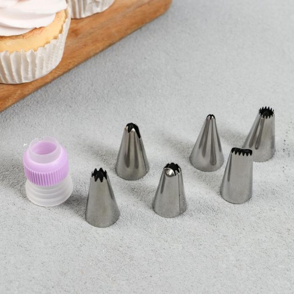 Набор кондитерский " Сладкое счастье", 8 предметов: 6 насадок d=1,5 см, мешок 30 см, адаптер