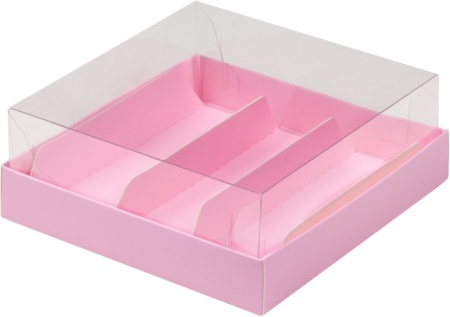Коробка для эклеров и эскимо с пластиковой крышкой 135*130*50 (3 ячейки), розовая