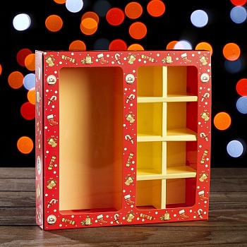 Коробка для 8 конфет + шоколад, с окном "Ёлочные игрушки"