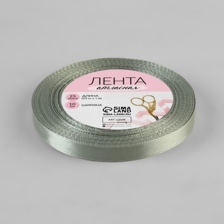 Лента атласная, 10 мм × 23 ± 1 м, цвет серебряный №176