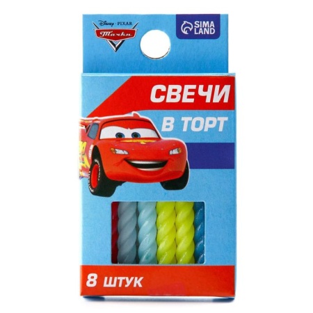 Свечи в торт  "С Днем Рождения", Тачки, 8 шт, 7 см