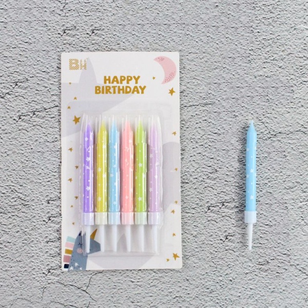 Свечи в торт  "Нежность", 10 см, 6 шт, цветные со звездами