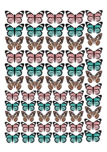 Бабочки разноцветные №9, картинка на сахарной бумаге