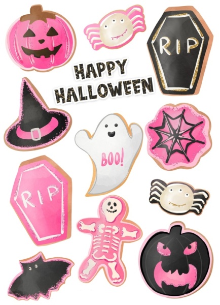 Хэллоуин розовый №1, картинка на сахарной бумаге