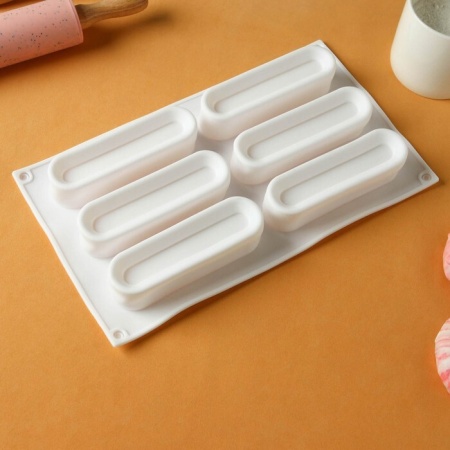 Форма для выпечки и муссовых десертов Доляна «Эклер», 29×17,2 см, 6 ячеек, цвет белый