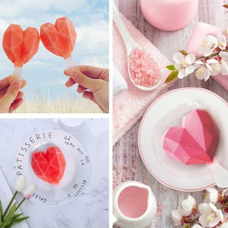 Форма для леденцов и мороженого «Эскимо Алмазные сердечки», 3 ячейки