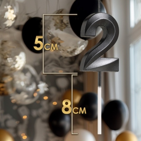 Свеча для торта "Цифра 2", черная с гранями 5 см