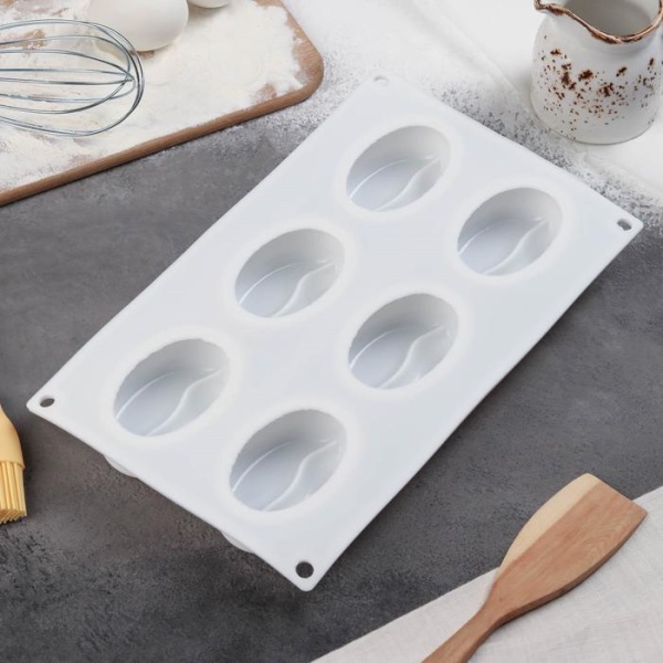 Форма для муссовых десертов и выпечки Доляна «Кофейные зерна», 28,5×17×2,5 см, 6 ячеек, 8×6 см