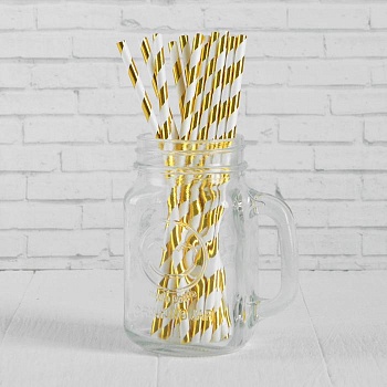 Трубочки для коктейля «Полоска», набор 12 шт., цвет золотой