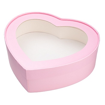 Коробка СЕРДЦЕ с окном 21,5*18*5,5 см, розовая матовая