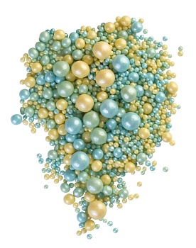 Взорванные зёрна риса №240 "Жемчуг бирюза,желтый,изумруд 3-10 мм" 50 гр