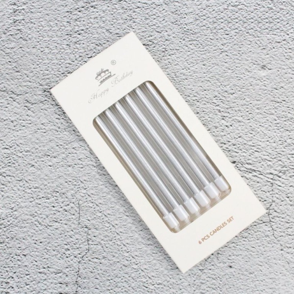 Набор свечей для торта «Happy Birthday, 6 в 1», 10,5 см, серебряный металлик