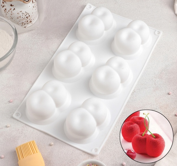 Форма для муссовых десертов и выпечки Доляна «Вишенки», 29,8×17,2×4,2 см, 6 ячеек, 8×5 см