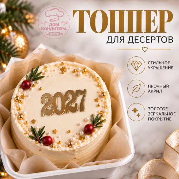 Акриловый топпер 2027 №3, 4 см, золото