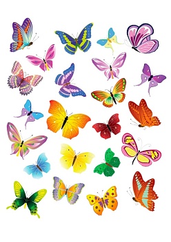 Бабочки разноцветные №8, картинка на сахарной бумаге