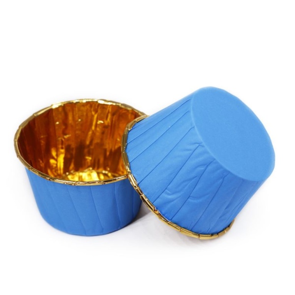 Капсула бумажная Маффин d50x40 мм, Золотой металлик + голубой, 1 шт