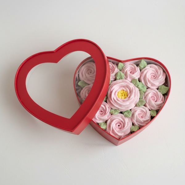 Коробка СЕРДЦЕ с окном 21,5*18*5,5 см, красная матовая