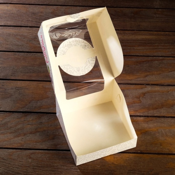 Коробка под бенто-торт с окном "С Днем Рождения" 14 х 14 х 8 см