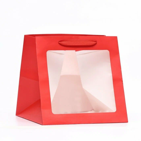 Пакет для торта с окном и квадратным дном 30х30х30 см, красный