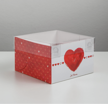 Коробка для 4 капкейков с пластиковой крышкой «Ja t`aime»