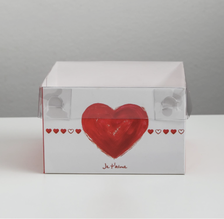 Коробка для 4 капкейков с пластиковой крышкой «Ja t`aime»