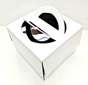 Коробка для торта с ручкой и верхним окном 260*260*200 мм, гофрокартон, белая