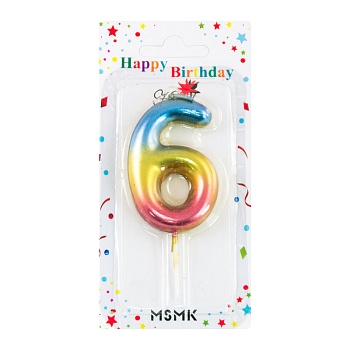 Свеча для торта "Цифра 6", с градиентом 6 см