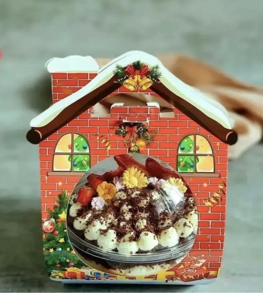 Сфера для бенто-трайфла 390 мл + переноска новогодняя "Домик"