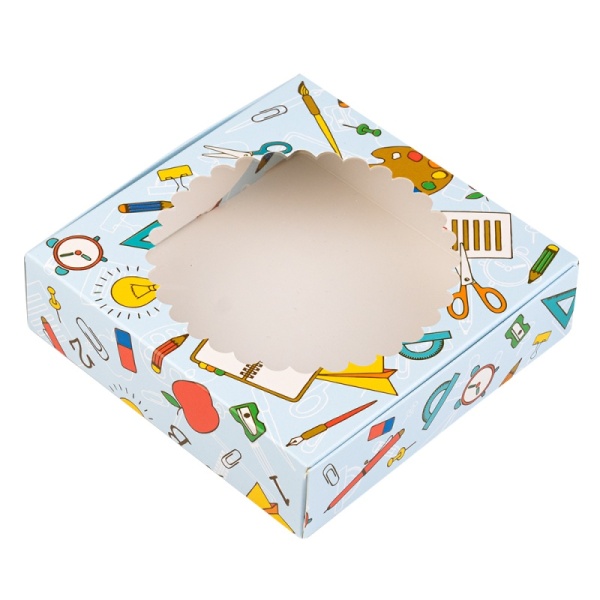 Коробка для печенья и пряников с окном "Школьная", 120*120*30 мм