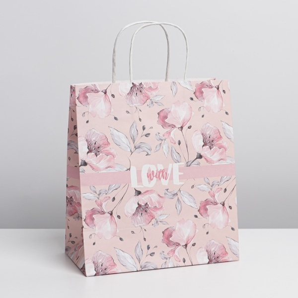 Пакет подарочный крафтовый «Love», 22 × 25 × 12 см