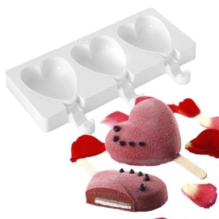 Форма для леденцов и мороженого «Эскимо Сердце», 3 ячейки