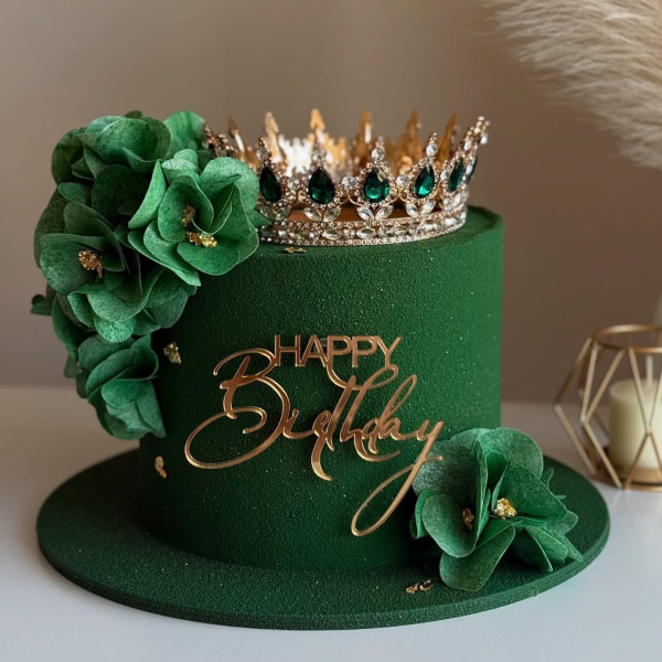 Декоративная корона для торта, 12,5 см, золото с изумрудными камнями