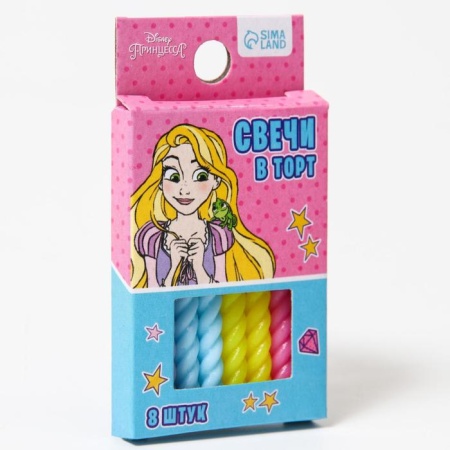 Свечи в торт  "С Днем Рождения", Принцессы, 8 шт, 7 см