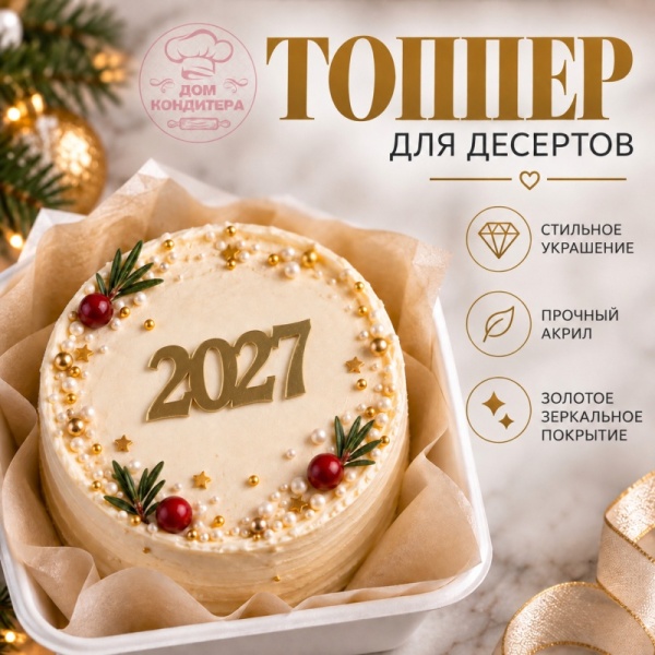Акриловый топпер 2027 №2, 4 см, золото